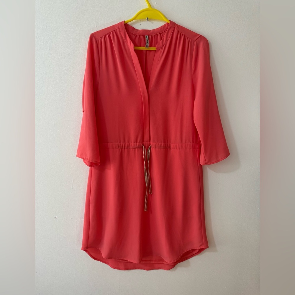 Stradivarius Coral Pink Tunic Dress with Drawstring Waist